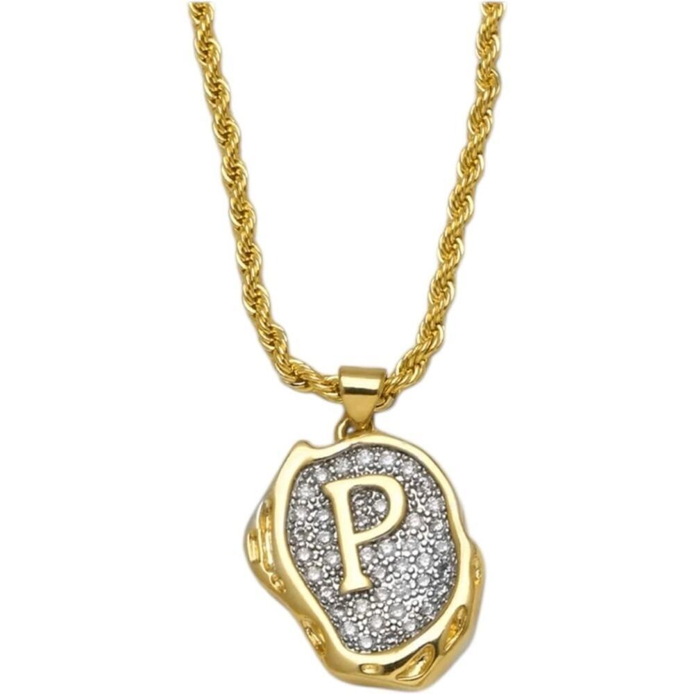 Gold Plated and Silver P Initial Pendant Necklace